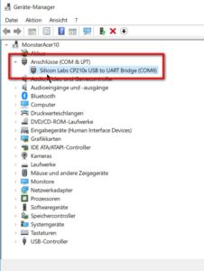 CP210x USB to UART Bridge VCP driver in windows device manager