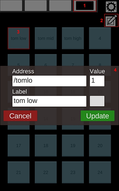 Configure the first button control in the OSC Controller app
