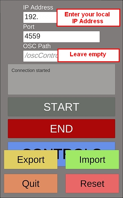 Confire the network connection in OSC Controller App