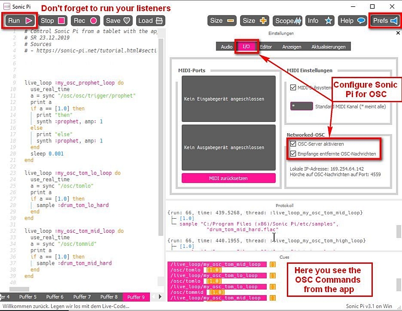 Configure Sonic Pi for OSC
